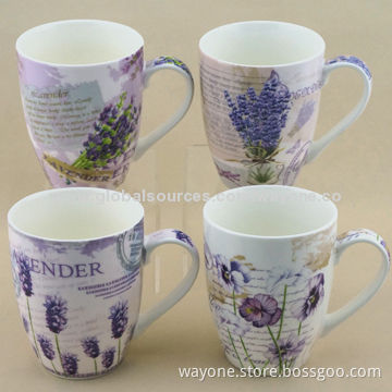 Ceramic Mug with Lavender Design, Available in Four Colors, Food-safe